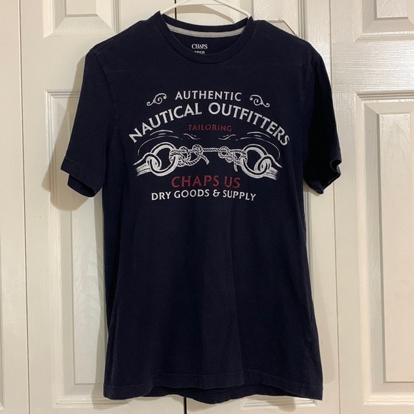 Men’s Vintage Chaps Nautical Outfitters Graphic Black 100% Cotton Tee Size Small - Picture 2 of 5